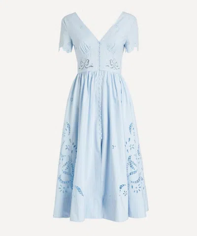 Self-portrait Women's Blue Embroidered Bow Midi Dress