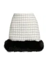 Self-portrait Check Boucle Fur Hem Mini Skirt In White