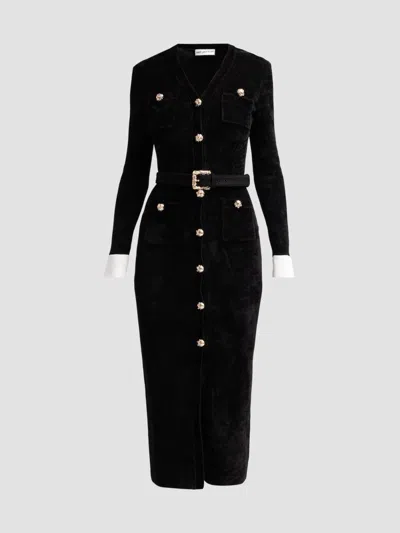 Self-portrait Women's Chenille Knit Midi Dress In Black