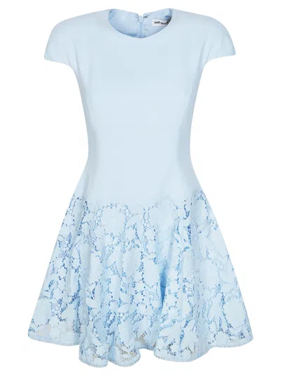 Self-portrait Womens Self Portrait Cap-sleeve Crepe And Lace Mini Dress In Blue