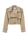 Self-portrait Beige Cropped Trench Jacket In Brown