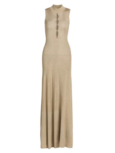 Self-portrait Women's Cut-out Metallic Rib-knit Maxi Dress In Neutral