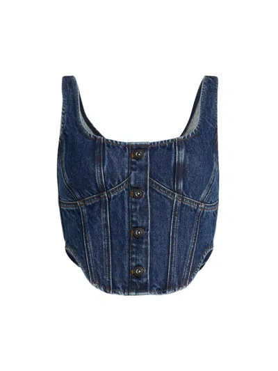 Self-portrait Women's Denim Corset Top In Blue