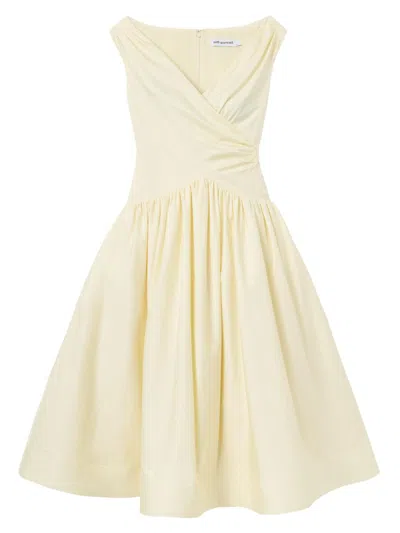 Self-portrait Women's Draped Cotton Midi-dress In Yellow