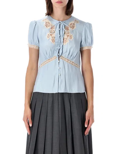 Self-portrait Women's Elegant Lace-inset Top In Blu