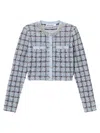 Self-portrait Check-pattern Knit Cotton Cardigan In Blue