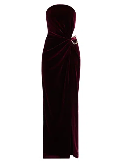 Self-portrait Women's Embellished Cut-out Velvet Strapless Gown In Burgundy