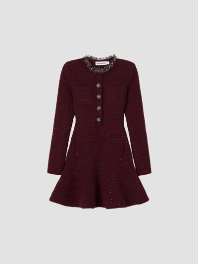 Self-portrait Self Portrait Burgundy Textured Knit Embellished Mini Dress