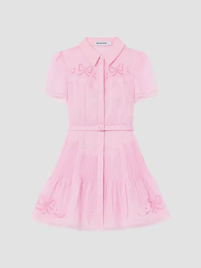 Self-portrait Embroidered Mini Shirtdress In Pink