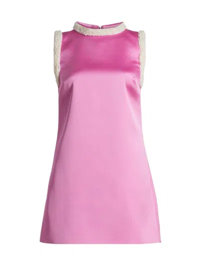 Self-portrait Women's Faux-pearl-embellished Satin Minidress In Pink