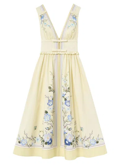 SELF-PORTRAIT WOMEN'S FLORAL COTTON RUFFLE MIDI DRESS