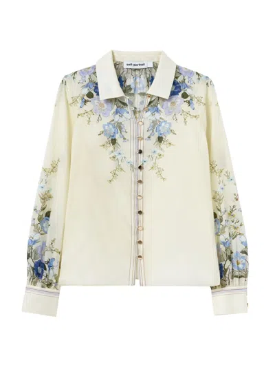 Self-portrait Women's Floral Organza Button-front Blouse In Neutral