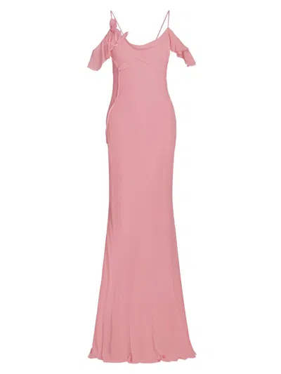 Self-portrait Women's Georgette Flower Off-the-shoulder Gown In Pink