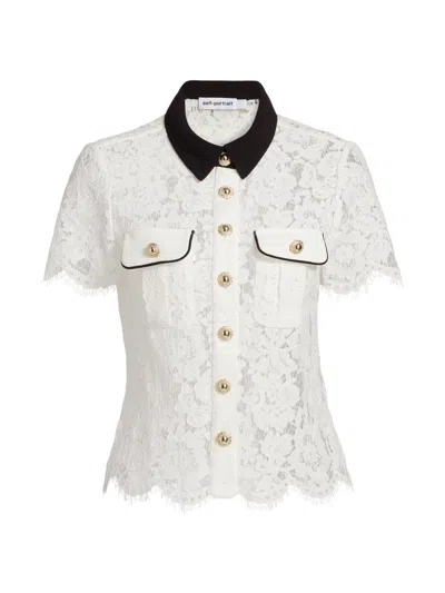 Self-portrait Women's Lace Contrast Collar Short-sleeve Shirt In White