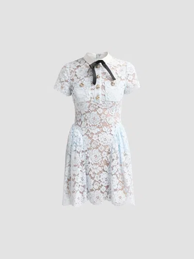 Self-portrait Women's Lace Flared Mini Dress In Blue