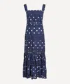 Self-portrait Women's Navy Polka Dot Linen Midi Dress In Blue