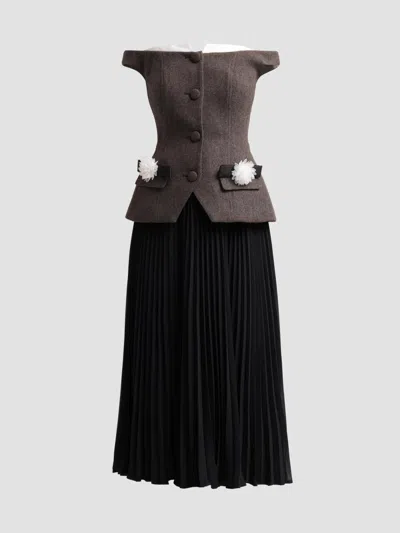 Self-portrait Off-the-shoulder Chiffon Midi Dress In Black
