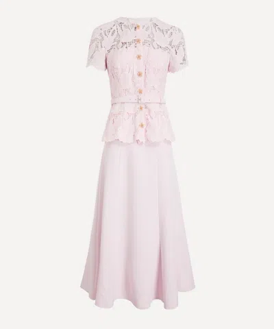 Self-portrait Women's Pink Lace Crepe Midi Dress