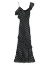 Self-portrait Long Dress Black Polka Dot With V-neck In Black Georgette For Women In Black
