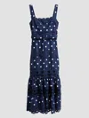 Self-portrait Belted Polka-dot Linen And Cotton-blend Midi Dress In Blue