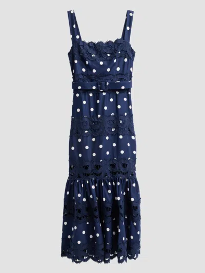 SELF-PORTRAIT WOMEN'S POLKA DOT LINEN & LACE MIDI DRESS