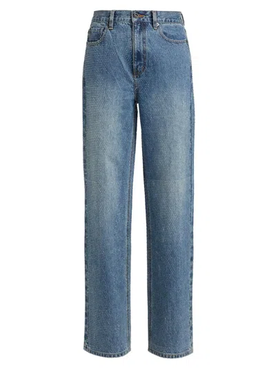 Self-portrait Women's Rhinestone Straight-leg Jeans In Blue