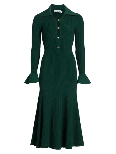 Self-portrait Kknitted Midi Dress In Green