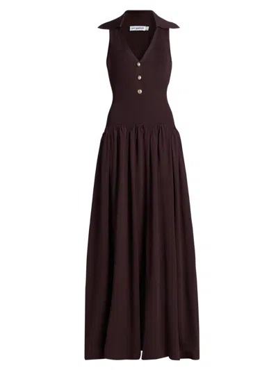 Self-portrait Women's Rib-knit V-neck Maxi Dress In Brown