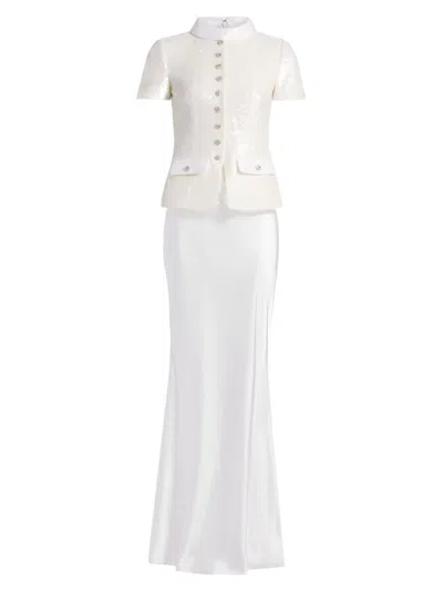 Self-portrait Button-embellishment Maxi Skirt Set (set Of Two) In White