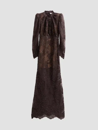 Self-portrait Women's Sequined Lace Fitted Maxi Dress In Brown