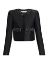 Self-portrait Black Taffeta Embellished Trim Jacket In Multi