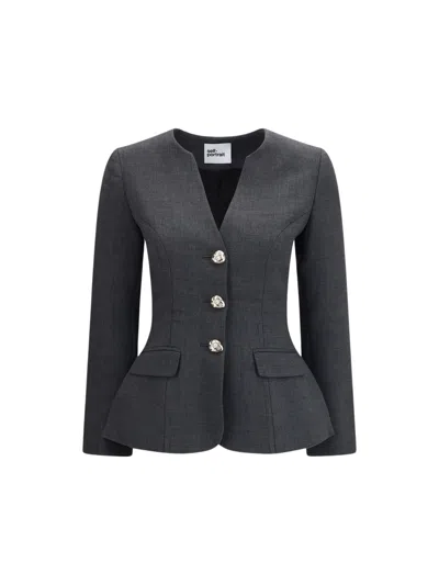 Self-portrait Women's Tailored Peplum Blazer With Jewel Buttons In Gray