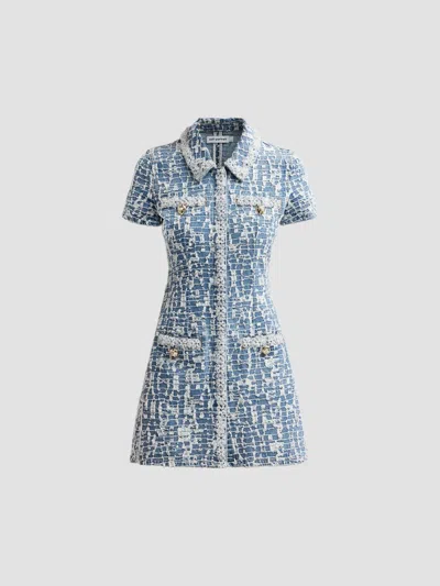 Self-portrait Women's Textured Denim Mini Dress In Blue