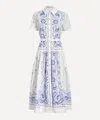Self-portrait Embroidered Cotton Belted Midi Dress In Multi