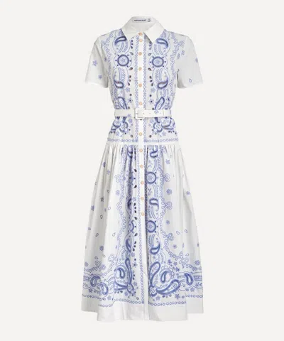 SELF-PORTRAIT SELF-PORTRAIT WOMEN'S WHITE AND BLUE EMBROIDERED MIDI DRESS