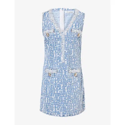Self-portrait Womens Bead-embellished Mosaic Denim Mini Dress Blue