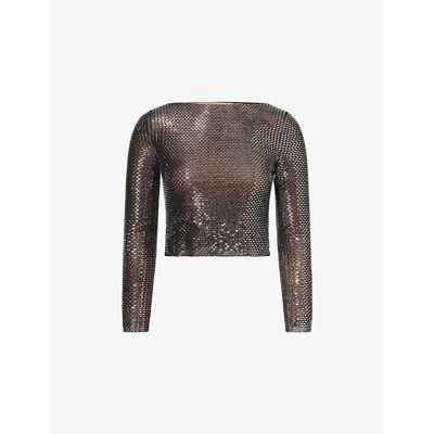 Self-portrait Womens Self Portrait Boat-neck Rhinestone-embellished Top In Black