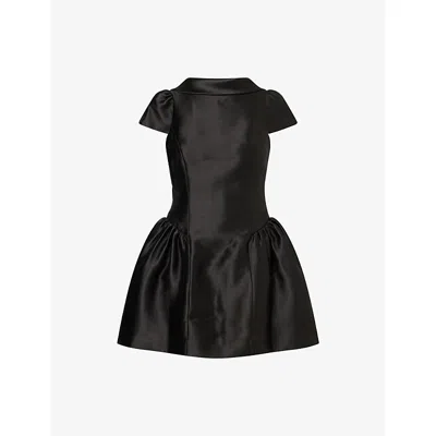 Self-portrait Womens Black Cap-sleeve Scoop-back Taffeta Mini Dress