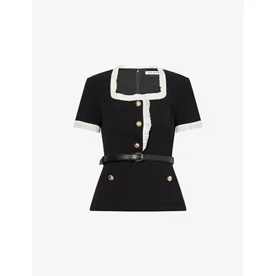 Self-portrait Womens Self Portrait Contrast-frill Square-neck Crepe Top In Black