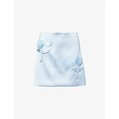 Self-portrait Womens Self Portrait 3d Sequin-embellished Flower Satin Mini Skirt In Blue