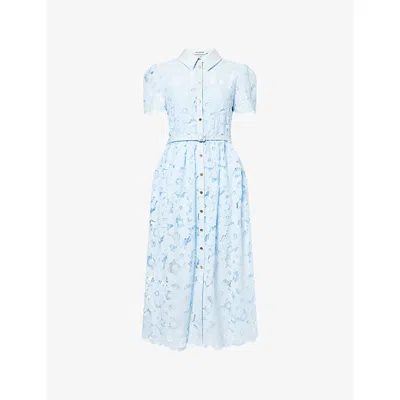 Self-portrait Womens Blue Embroidered Belted Woven Midi Dress