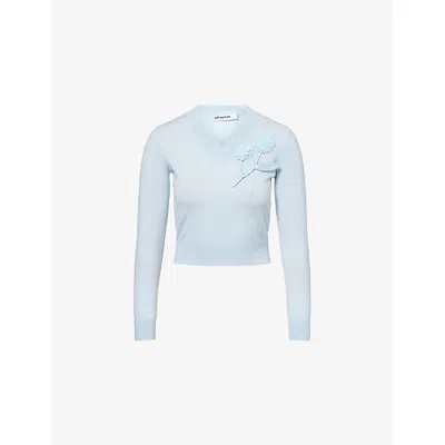Self-portrait Womens Blue Rose Embellished Wool-blend Jumper