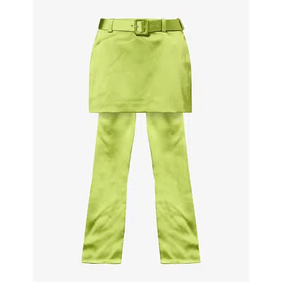 Self-portrait Womens Bow Belted-waist Satin Mini Skirt Green