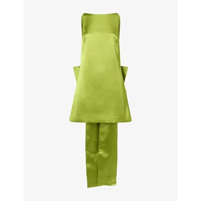 Self-portrait Womens Bow Round-neck Sleeveless Satin Mini Dress Green