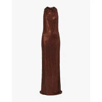 Self-portrait Womens Brown Racer-back Rhinestone-embellished Maxi Dress