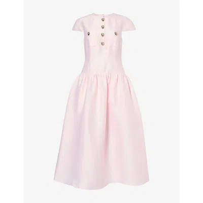 Self-portrait Womens Buttoned Short-sleeve Taffeta Midi Dress Pink