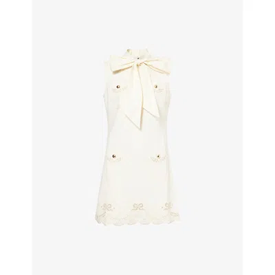Self-portrait Womens Ecru Broderie Embroidered Denim Mini Dress In White