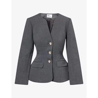 Self-portrait Womens Embellished Peplum Woven Jacket Grey