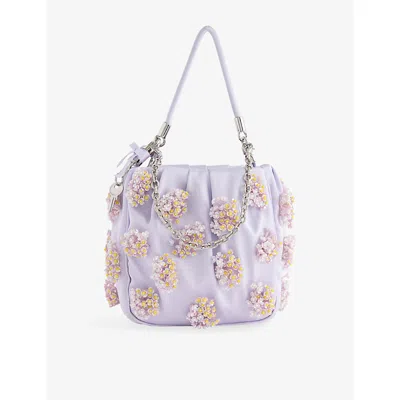 Self-portrait Womens Floral Embellished Satin Handbag Lilac