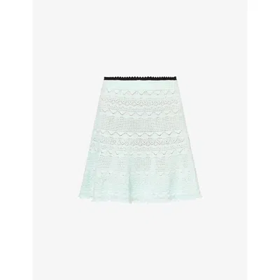 Self-portrait Womens Green Flared Pointelle Cotton-knit Mini Skirt In Multi